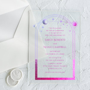 Invitations En Acrylique Rose Céleste Soleil Lune Étoiles Galaxie Espace