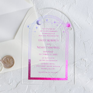 Invitations En Acrylique Rose Céleste Soleil Lune Étoiles Galaxie Espace