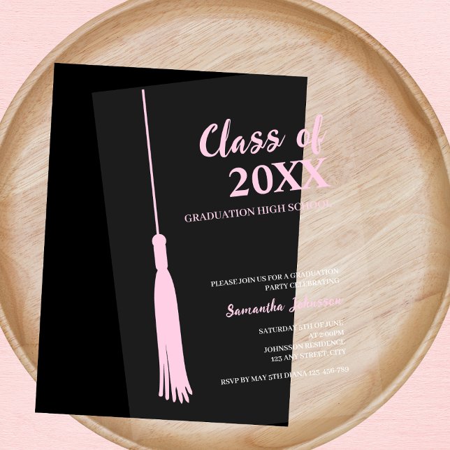 Invitations En Acrylique Rose chic féminin 2026 Tassel diplômé de la promot (Chic Pink Feminine 2025 Grad Tassel Graduation Acrylic Invitations)