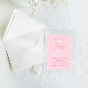 Invitations En Acrylique Rose clair minimal moderne Bow Baby Girl Douche