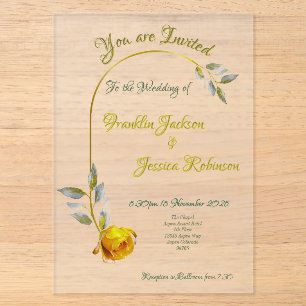 Invitations En Acrylique Rose de la paix jaune rose avec mariage vert pâle 