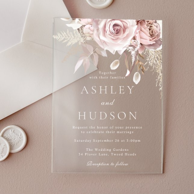 Invitations En Acrylique Rose Dusty et Mariage Blush (Créateur téléchargé)