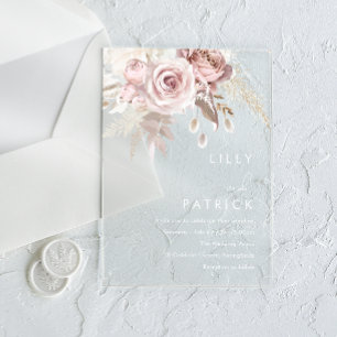 Invitations En Acrylique Rose Dusty moderne et Mariage Rose Blush