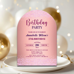 Invitations En Acrylique Rose Élégante Pailletée Métallisé Rose 27e Anniver