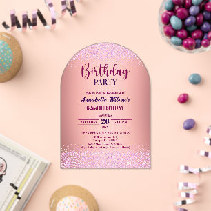 Invitations En Acrylique Rose Élégante Pailletée Métallisé Rose 62e Anniver