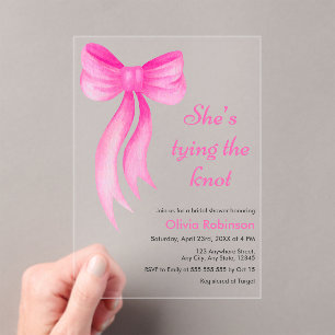 Invitations En Acrylique Rose enrubannée Elle se marie Shower de mariage