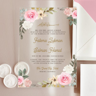 Invitations En Acrylique Rose Floral Islamique Musulman Mariage Pastel Doux