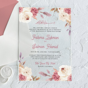 Invitations En Acrylique Rose Floral Mauve Poussiéreux Mariage Islamique Mu