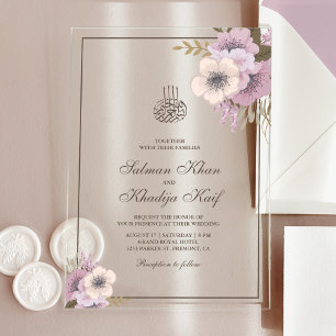 Invitations En Acrylique Rose Floral Mauve Poussiéreux Mariage Islamique Mu