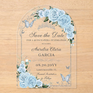Invitations En Acrylique Rose Florale Bleu Ciel Clair Douce 16 15 Quinceañe