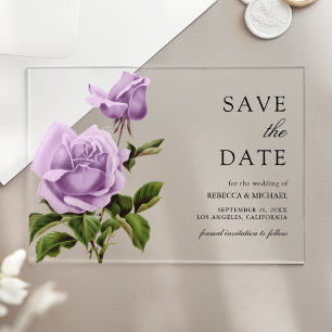 Invitations En Acrylique Rose florale mariage violet poussiéreux à conserve