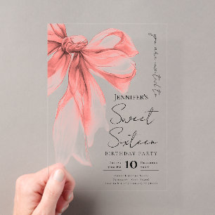 Invitations En Acrylique Rose Gold Bow Coquette Script Fête Douce 16 Party
