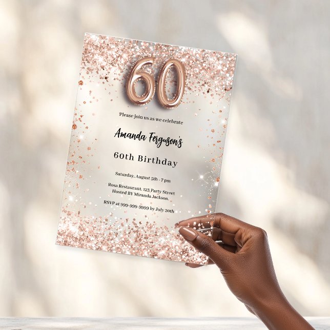 Invitations En Acrylique rose gold clair pour fête des 60 ans (Créateur téléchargé)