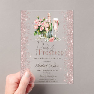 Invitations En Acrylique Rose Gold Confetti Perles Prosecco Enterrement de