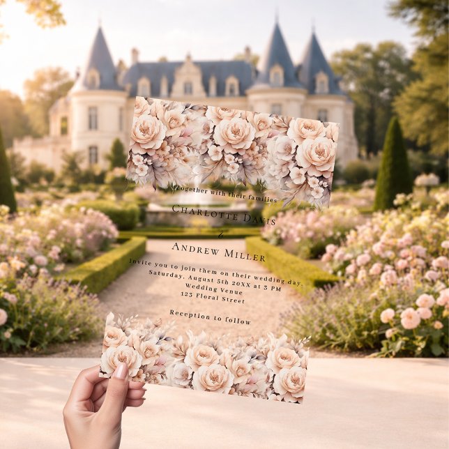Invitations En Acrylique Rose gold crème florales mariage clair (Créateur téléchargé)