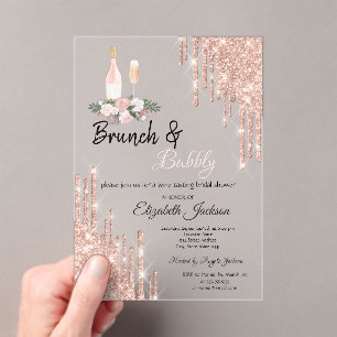 Invitations En Acrylique Rose Gold Drips Brunch & Bubbly Baby Shower Maria
