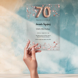 Invitations En Acrylique rose gold étoiles clair fête 70e anniversaire