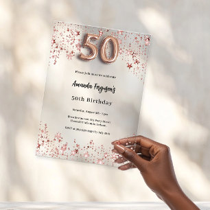 Invitations En Acrylique rose gold étoiles clair fête d'anniversaire 50 ans