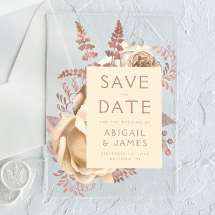 Invitations En Acrylique Rose Gold Ivoire Crème Florale Mariage Enregistrer