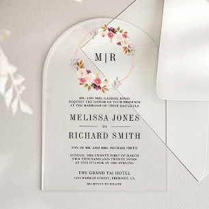 Invitations En Acrylique Rose Gold Poussiéreux Rose Floral Mariage