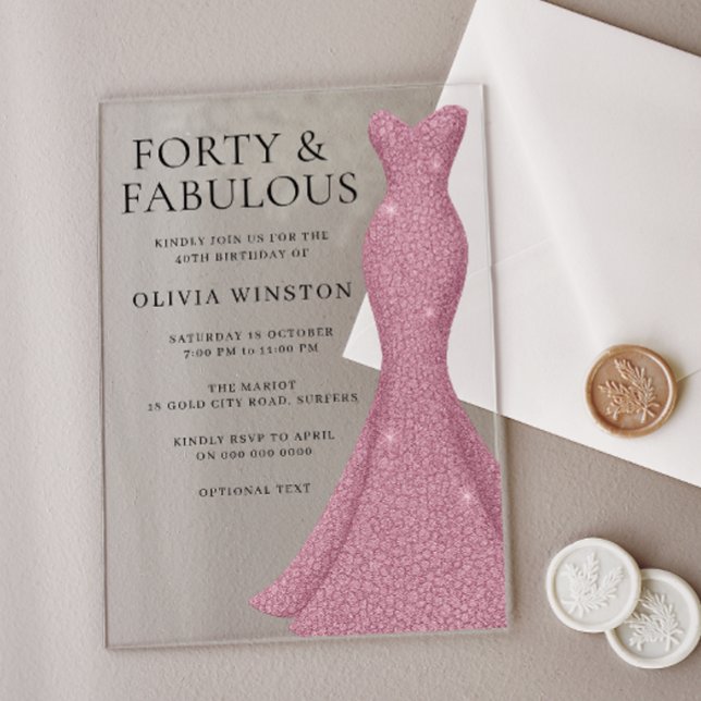 Invitations En Acrylique Rose Gold Rose 40e et fabuleux 40e anniversaire (Créateur téléchargé)