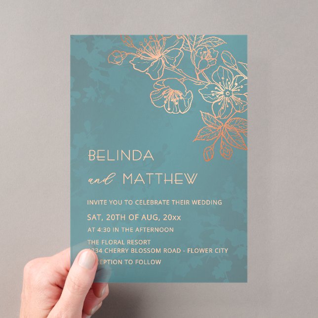 Invitations En Acrylique Rose Gold Sarcelle Transparent Mariage Décontracté (In situ (ordinateur de poche))