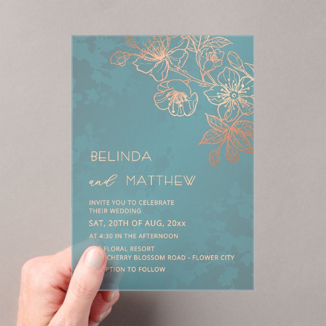 Invitations En Acrylique Rose Gold Teal Transparent  Casual Wedding (In situ (ordinateur de poche))