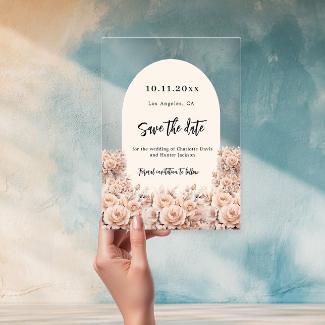 Invitations En Acrylique Rose or crème florales mariage enregistrer la cart (Créateur téléchargé)