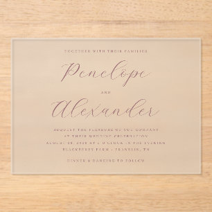 Invitations En Acrylique Rose Pâle Élégante Calligraphie