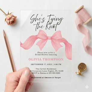 Invitations En Acrylique Rose Pâle Elle se marie Nœud Papillon Fête de Mari