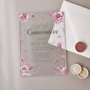 Invitations En Acrylique Rose Poussiéreuse Fête de Quinceañera Florale Vint