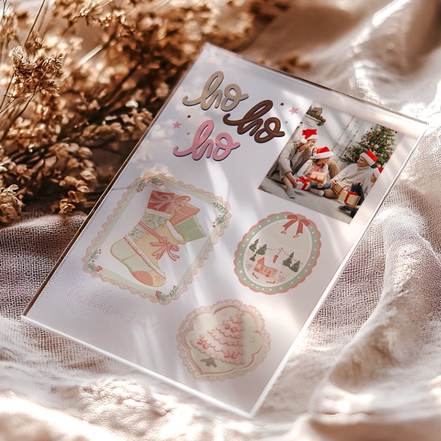 Invitations En Acrylique Rose Rétro Vert Noël (Créateur téléchargé)