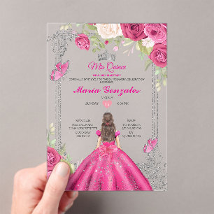 Invitations En Acrylique Rose rose acrylique Quinceañera Floral Sweet 15