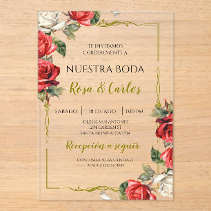 Invitations En Acrylique Rose Rose Mariage Espagnol