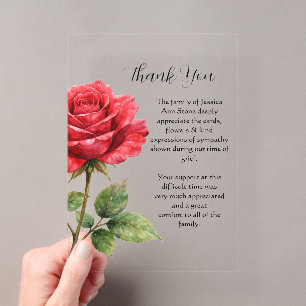 Invitations En Acrylique Rose rouge Fleur deuil Décès Merci