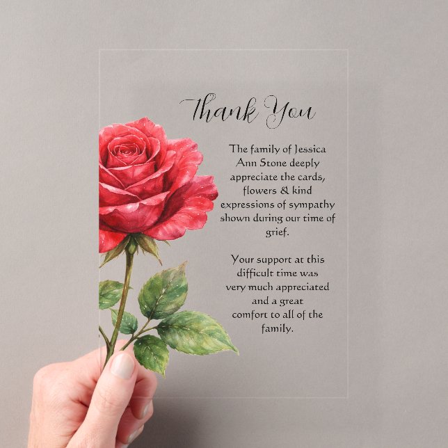 Invitations En Acrylique Rose rouge Fleur deuil Décès Merci  (In situ (ordinateur de poche))