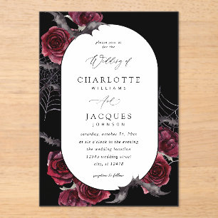 Invitations En Acrylique Rose rouge Halloween chauves-souris Mariage noir