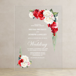 Invitations En Acrylique Rose rouge Mariage floral