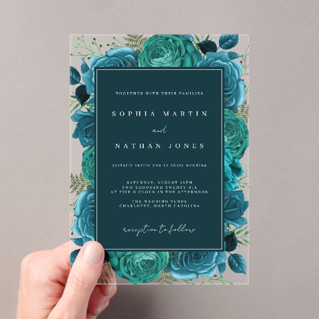 Invitations En Acrylique Rose sarcelle Élégant Mariage Clair (In situ (ordinateur de poche))