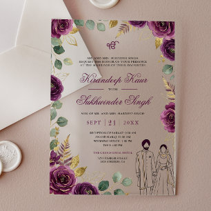 Invitations En Acrylique Roses aquarelles violettes Deep Purple Mariage Sik