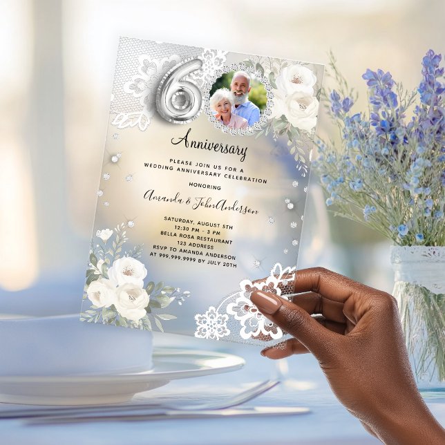 Invitations En Acrylique Roses blanches ivoire mariage luxe vert sauge (Créateur téléchargé)