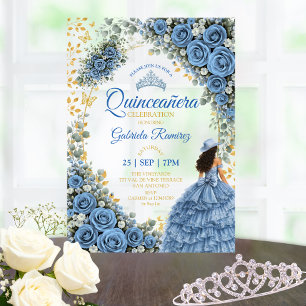Invitations En Acrylique Roses Bleues de l'Ouest Dorées Quinceañera de Camp