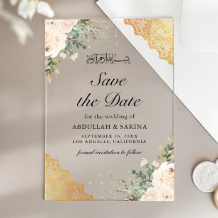 Invitations En Acrylique Roses Crème Dentelle Dorée Mariage Musulman Carte 
