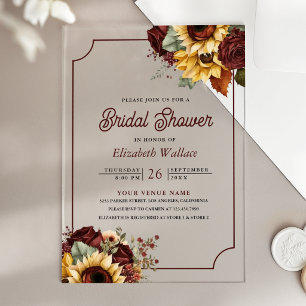 Invitations En Acrylique Roses de Bourgogne Tournesols Fête de Mariage