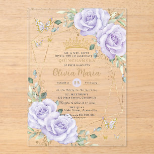 Invitations En Acrylique Roses de Lilas Violet Quinceanera Mes 15 Ans