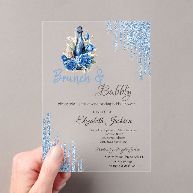 Invitations En Acrylique Roses de vin bleu gouttes de mariage (In situ (ordinateur de poche))