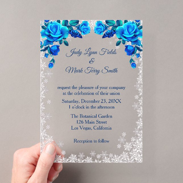 Invitations En Acrylique Roses Flocon de Neige Bleu Clair Noël (In situ (ordinateur de poche))