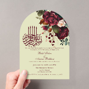 Invitations En Acrylique Roses Florales Rouges Bourgogne Élégantes Islamiqu