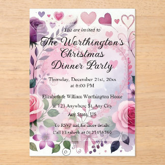 Invitations En Acrylique Roses hearts Valentine floral pastel watercolor