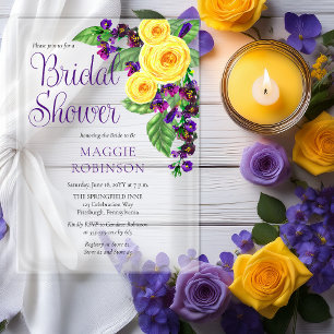 Invitations En Acrylique Roses jaunes Violettes Bridal Shower Floral Boho